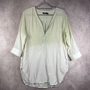Galeries Lafayette Tunic Womens S/M Green White Ombre Dip Dye Linen Blend Boho